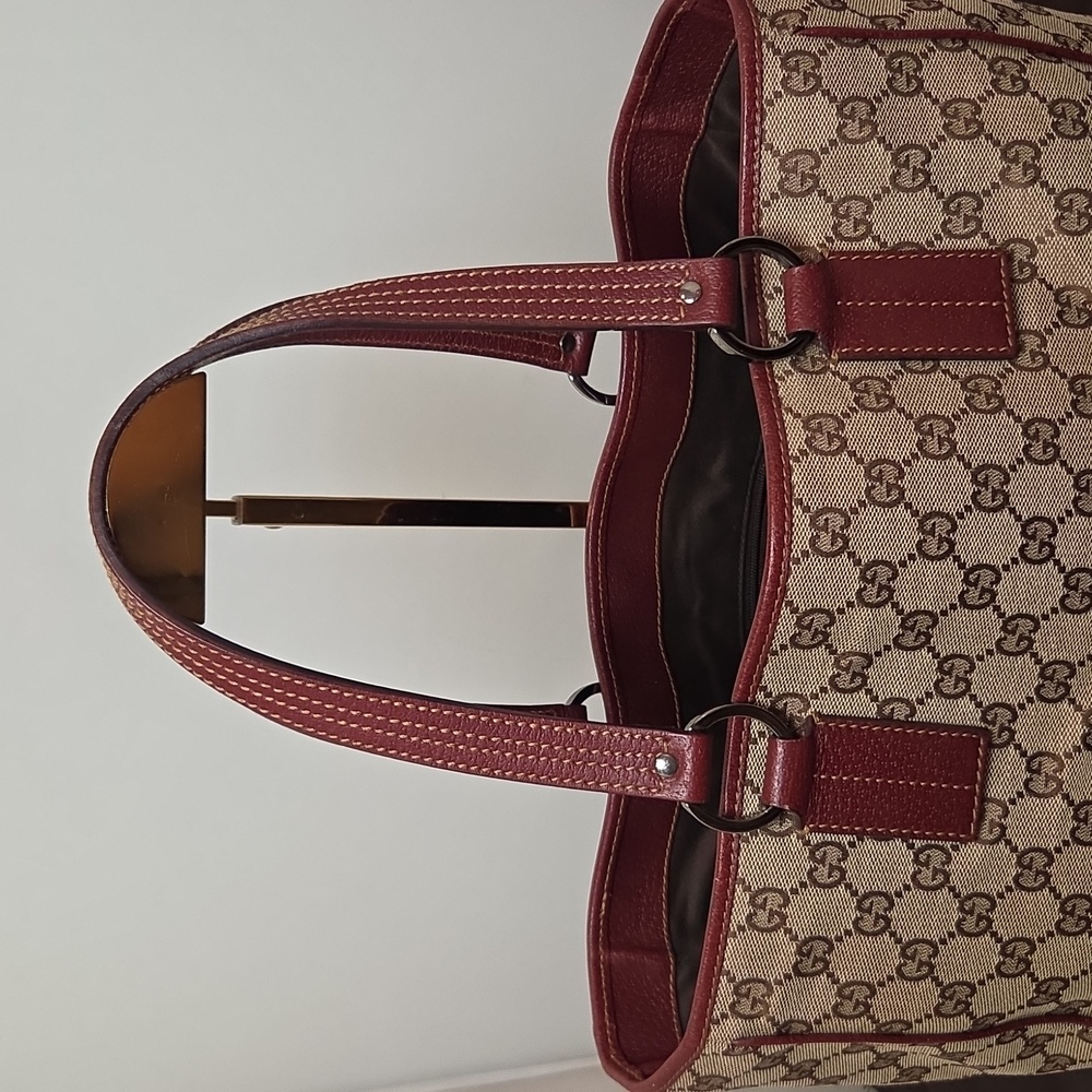 GUCCI 2005 Coated Canvas/Leather Equestrian structured Open Tote Bag Bordeaux - Picture 9 of 17